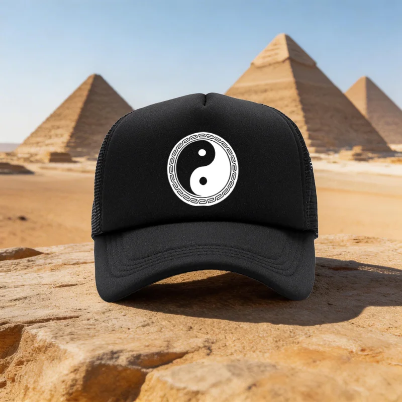 Gorra de béisbol unisex ligera de malla para todas las estaciones 2026, con patrón de estilo chino Yin Yang Tai Chi, gorra de pico de pato individual para exteriores, F