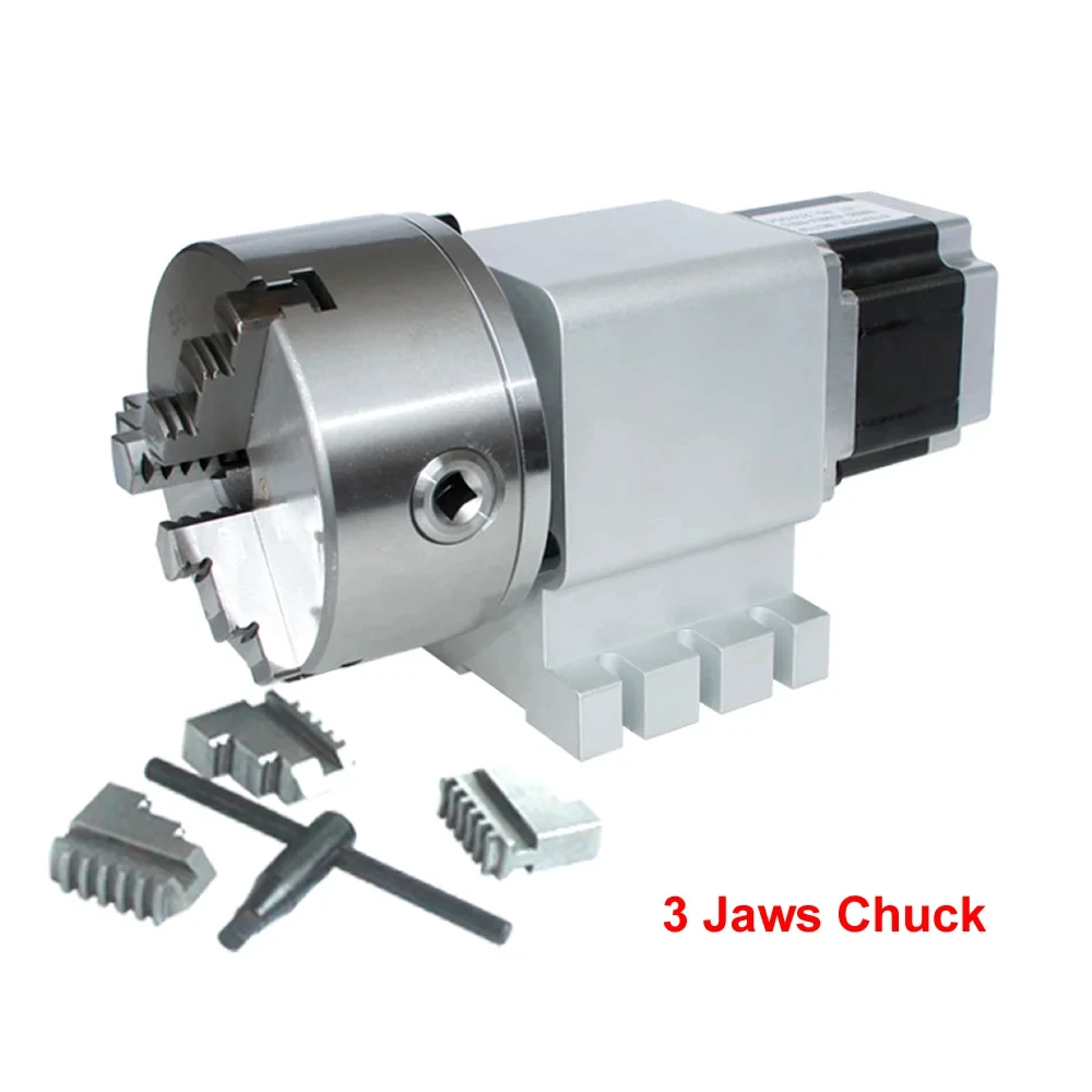Harmonic Drive CNC 4th Axis NEMA34 Stepper Motor Rotary Indexer 130mm Chuck 3 4 Jaw Ratio 50:1