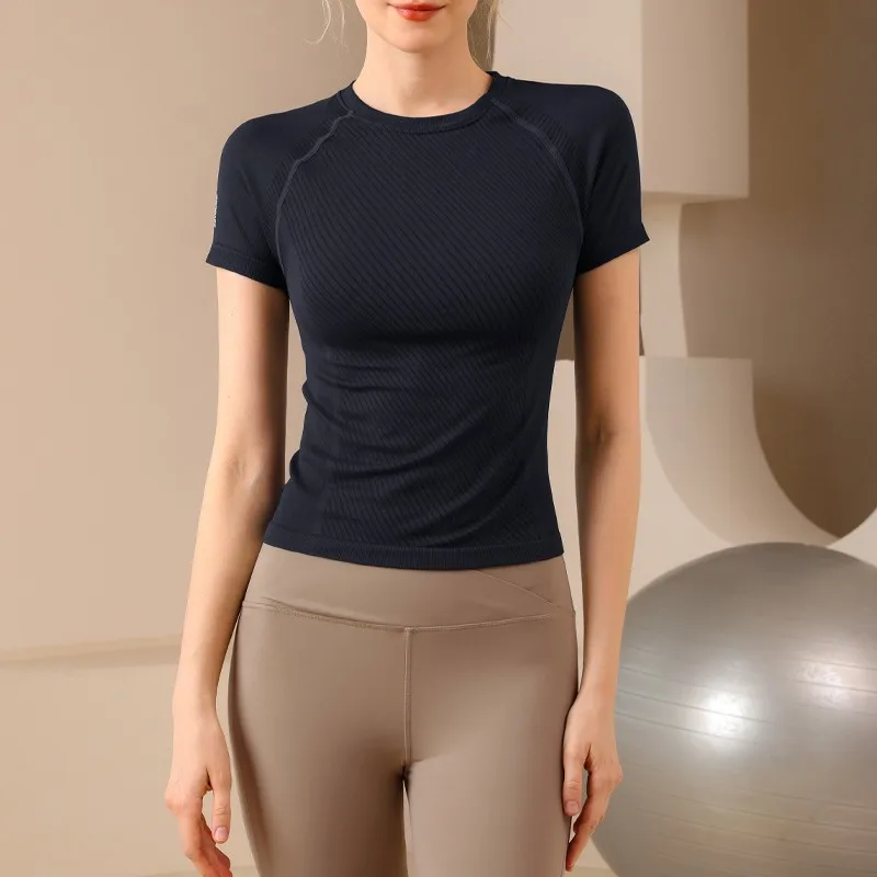 Damen Yoga-Top, nahtloses Sport-T-Shirt, sexy Fitnesskleidung, kurzärmeliges Yoga-Shirt, Gym-Top, Lauf- und Sportbekleidung, Damen-Sport-Top – Detail 14