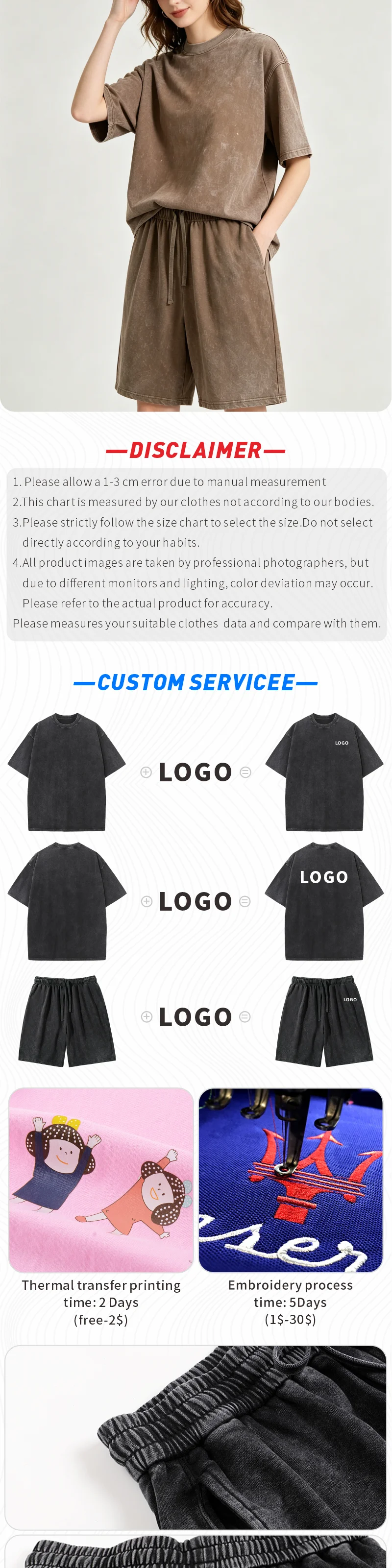 Maßgefertigte Vintage-Waschshorts und T-Shirts mit Personalisiertem Logo-Druck und Stickerei, Unisex Oversized Tee, Gym-Streetwear, Kleine Mindestbestellmenge, OEM ODM – Detail 6