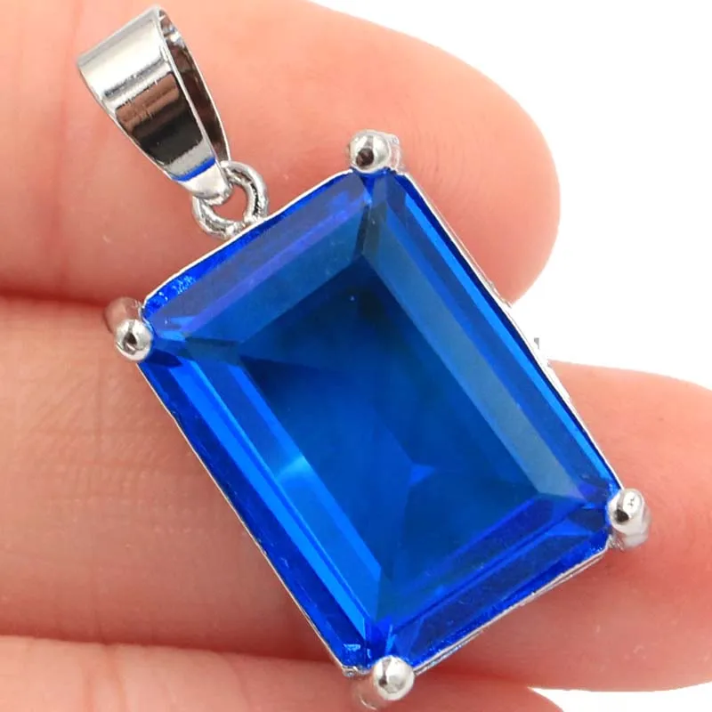 Buy 4 Get 1 Free 23x13mm Rectangle Green Peridot Swiss Blue Topaz Purple Spinel For Sister Daily Wear Silver Pendant