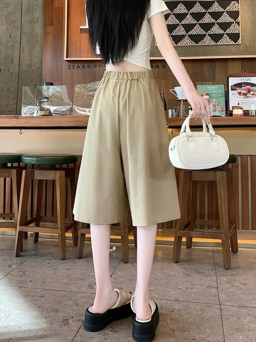 Casual High Waist A-Line Workwear Pants Skirt Two-Piece Suit Women Summer New Style Over-Knee Sweatpants Irregular Design