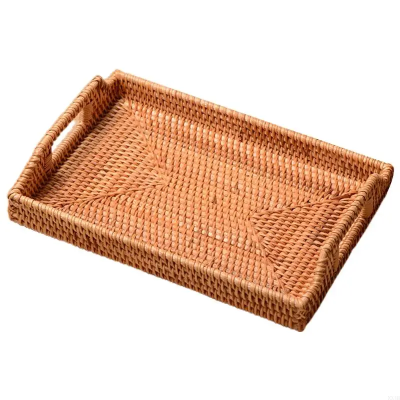 KX4B Bandeja frutas retangulares frutas retangulares cesto armazenamento pão que serve o prato artesanal com 2 alça
