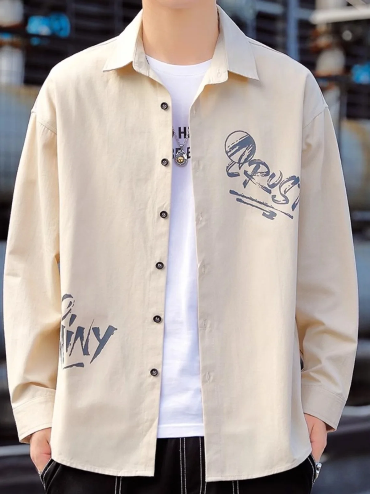 

Летняя хлопковая рубашка с длинным рукавом для мужчин, с буквенным принтом, повседневная, тонкая, верхняя одежда для молодежи и студентов, для отдыха и работы, приталенный крой, весна