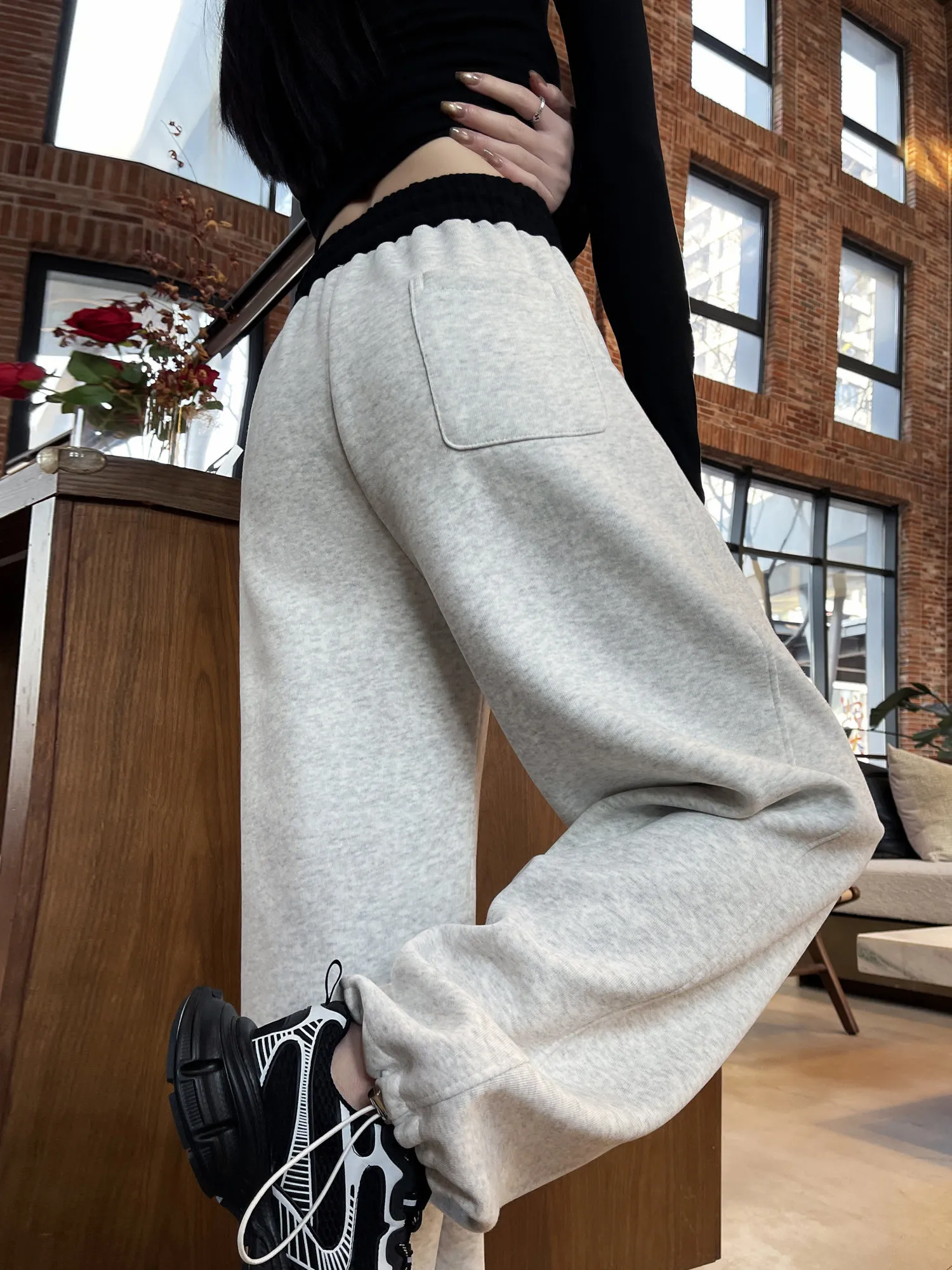 

Женские зимние спортивные брюки с высокой талией и широкими штанинами, утепленные, с флисовыми вставками, повседневные, в пол, маленькие размеры