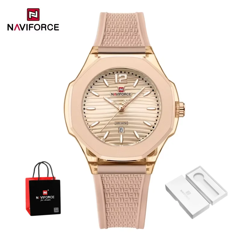Original NAVIFORCE Ladies Watch Fashion Outline 5ATM Waterproof And Comfortable Silicone Strap Quartz Watch Package Gifts 2026