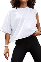 JTV Women's Oversize Workout Crop Tops Casual Short Sleeve Drop Shoulder Boxy T-Shirts Roll Hem Basic Loose Yoga Running Tees