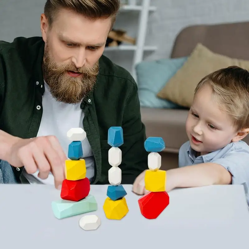 Juego de bloques de construcción de piedras de equilibrio de madera, juguetes educativos creativos, regalos para niños y niñas en cumpleaños