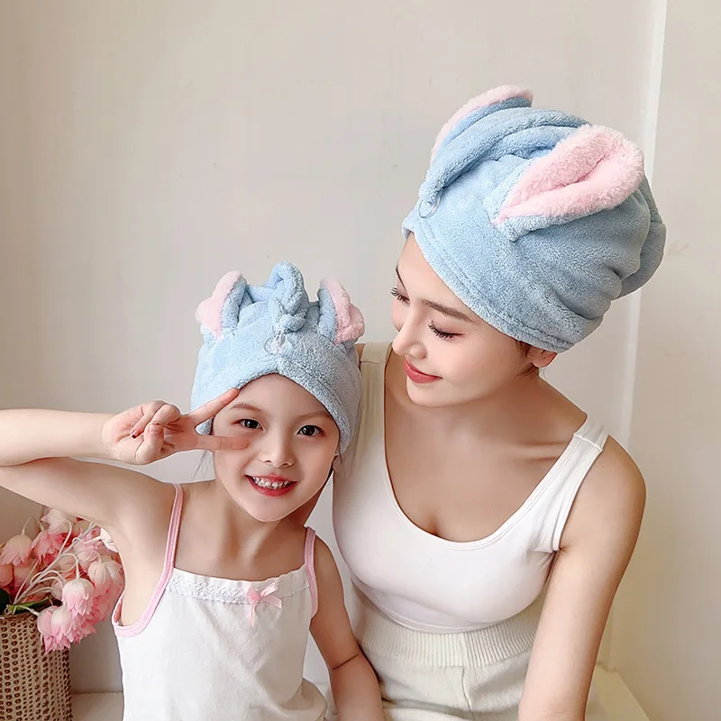 

Absorbent Dry Hair Cap for Parent-child, Cartoon Bun, Coral Velvet, Rabbit Ears, Quick Dry Hair Towel