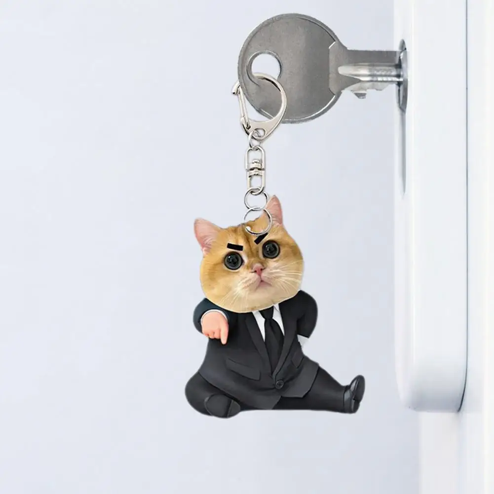 Suit Cat Keychain 1pc/3pcs Cat Keychain Set Acrylic Cartoon Cat Pendant Cute Backpack Handbag Charm Cell Phone Decoration
