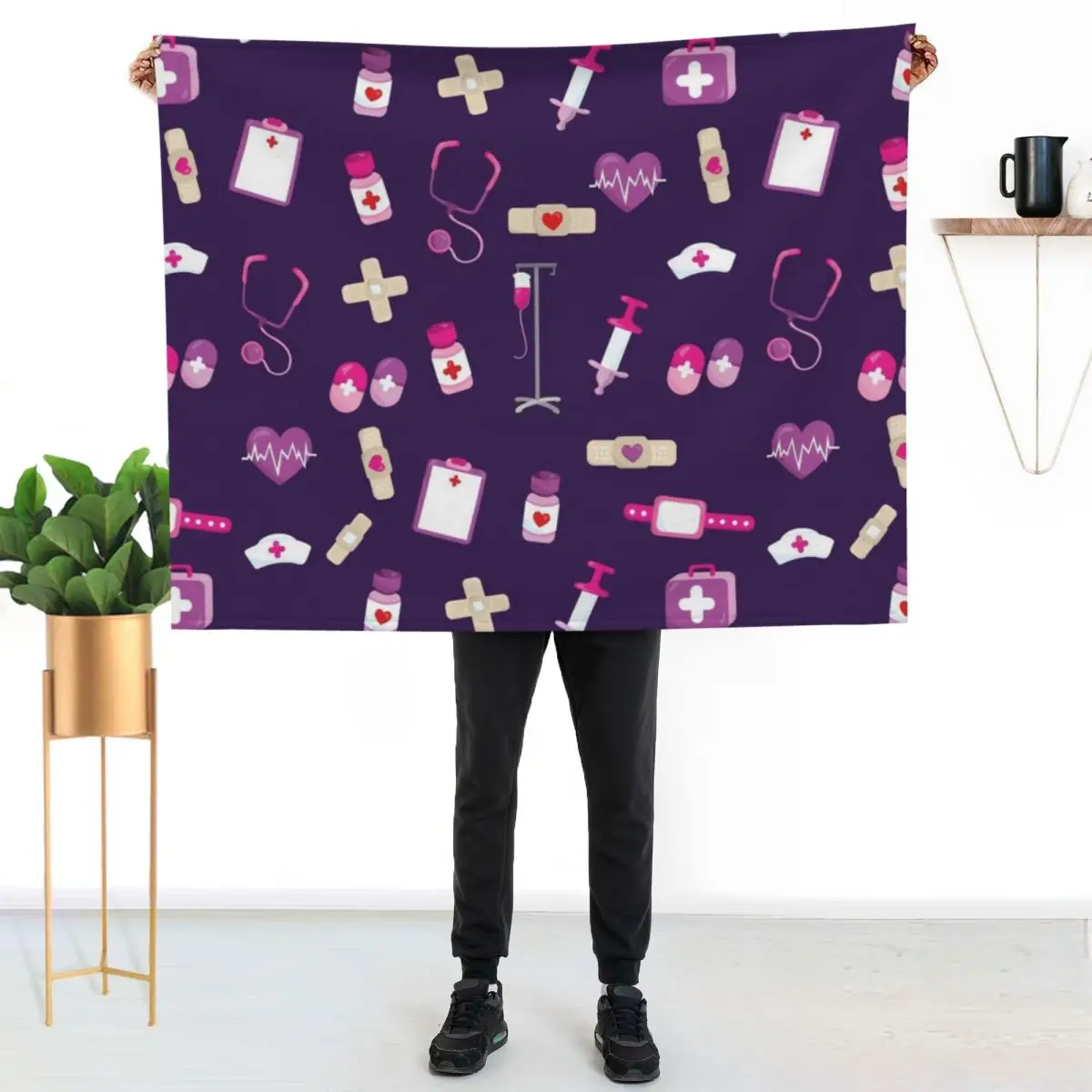 Cute Hospital Medical pattern Gift for nurses Throw Blanket Lightweight Warm Blanket for Travel Camping