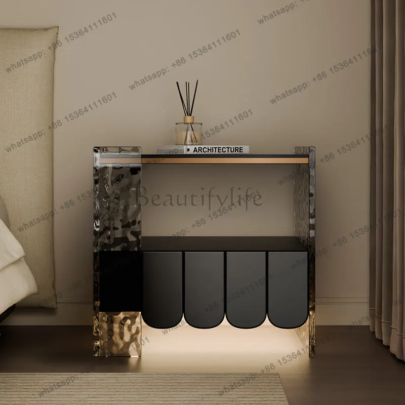 

Italian minimalist solid wood bedside table light luxury acrylic bedroom for home use