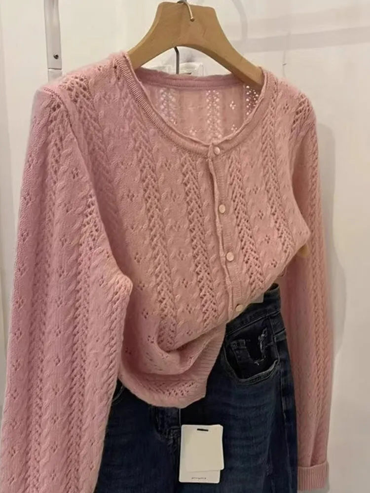 Comfortable Knitted Open Cardigan Long Sve Loose Fit  Color Slimming Design Trendy Pure Color Outerwear Lazy Sle