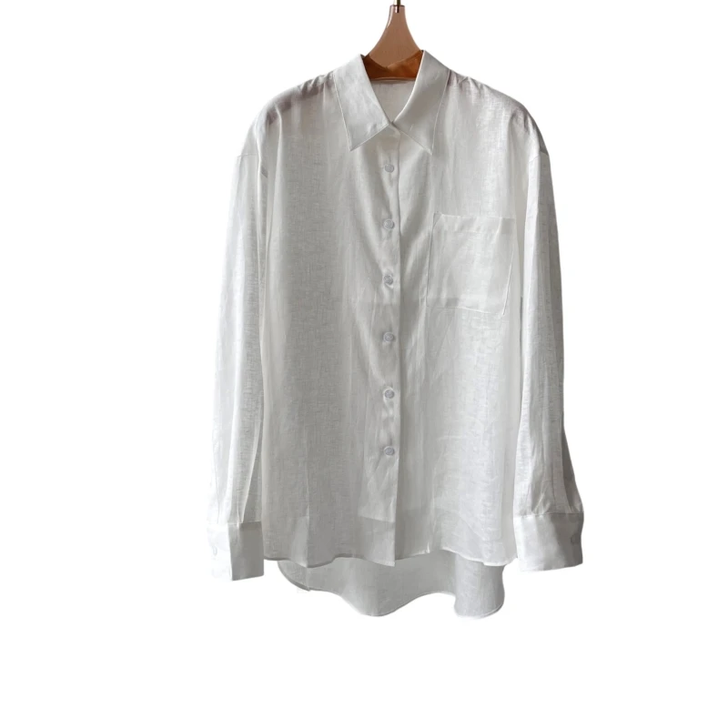 

24 Spring/summer new linen set 100% linen fabric shirt dress set holiday beach style linen blouse blusas femininas de luxo