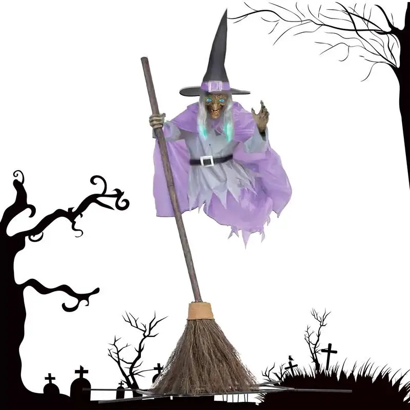 Halloween Flying Witch Outdoor Horror Decoration With Terrifying Sounds And Lights Garden Lawn Halloween Spooky Decor props