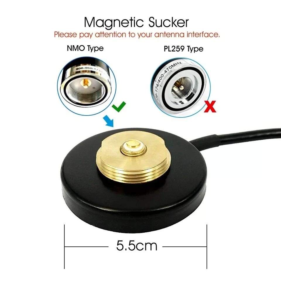 NMO Mount Magnetic Base 5M Antenna Cable Roof or Trunk for Mobile Radios PL259 Connector for Yaesu Kenwood Vertex Icom Radios