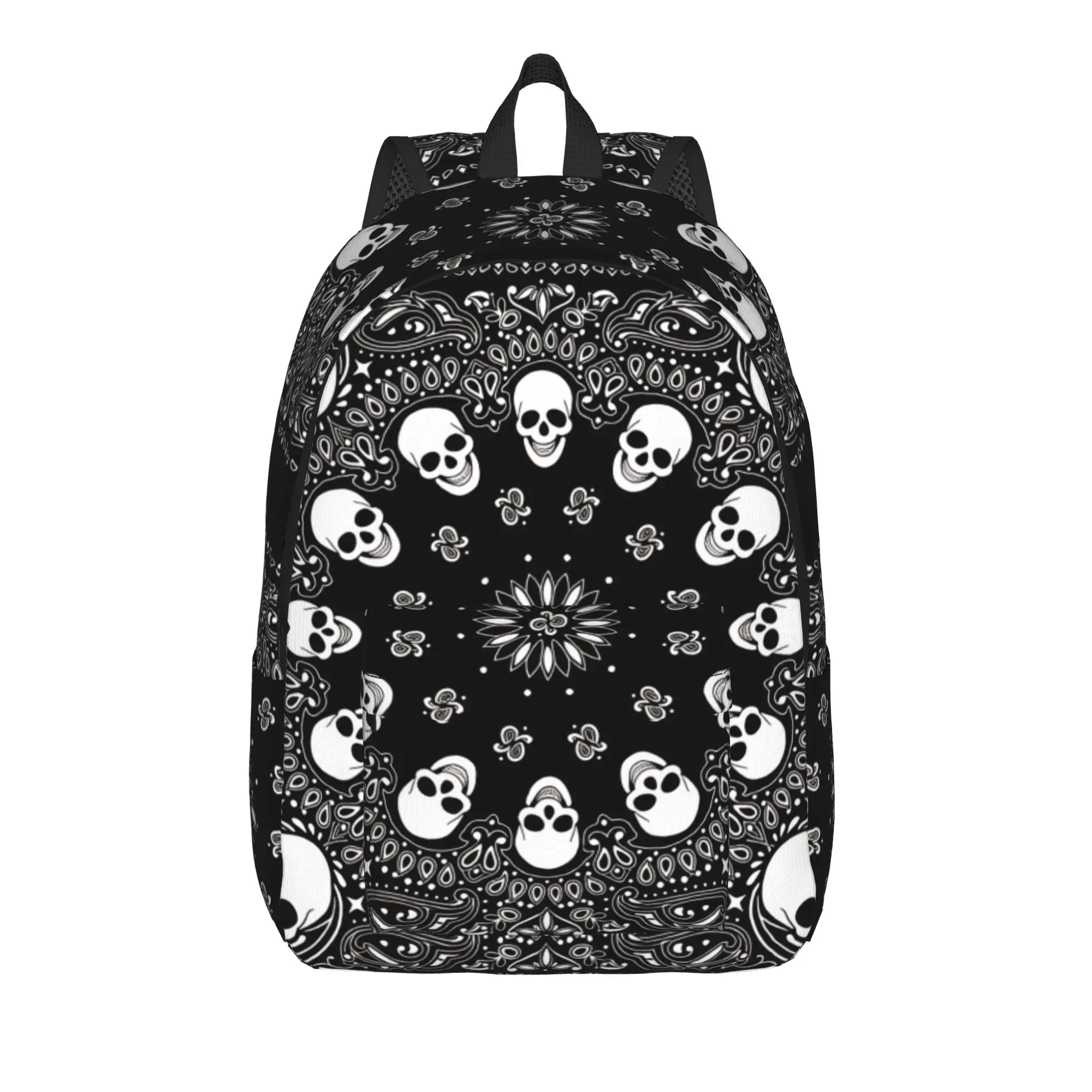 Mandala Skull Black White Backpack  Outdoor Style Backpacks Teen Custom Durable School Bags Fun Rucksack