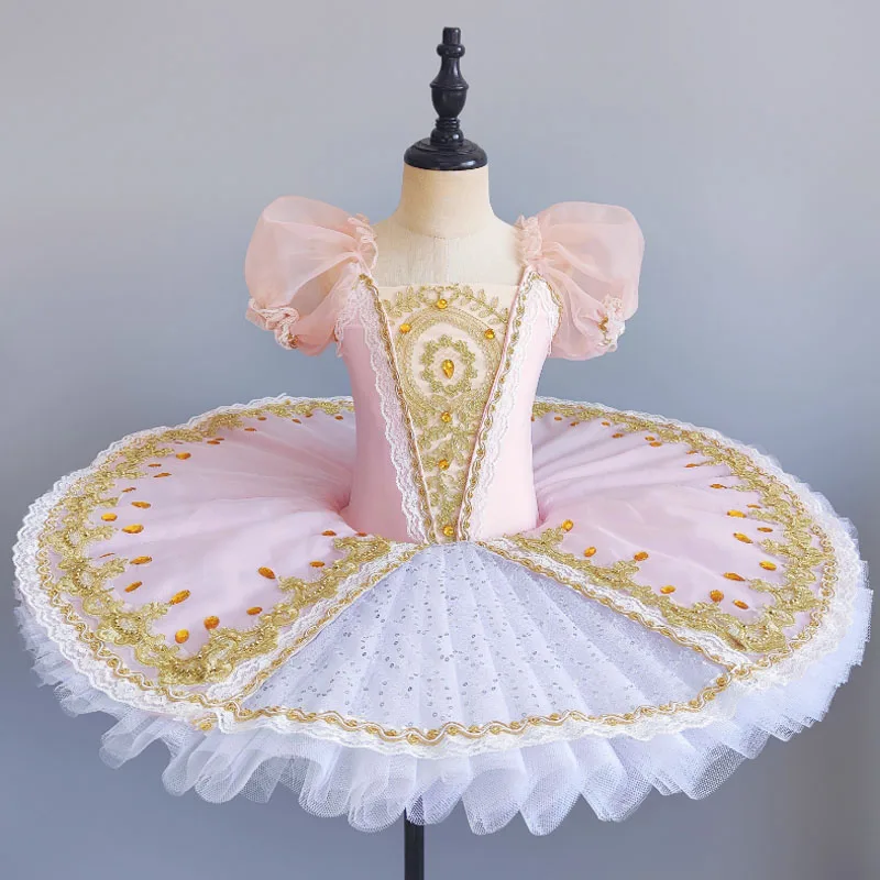 Robe de ballerine rose pour enfants, Tutu de danse moderne à paillettes, tenues de danse Jazz pour filles, vêtements de scène pour enfants, vêtements de Ballet