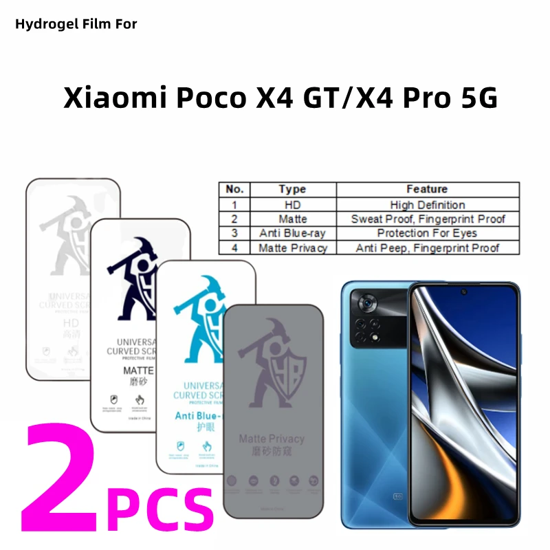 

2 шт. HD гидрогелевая пленка для Xiaomi Poco X4 Pro 5G, матовая защитная пленка для экрана Poco X4 GT, матовая защитная пленка для защиты глаз и конфиденциальности