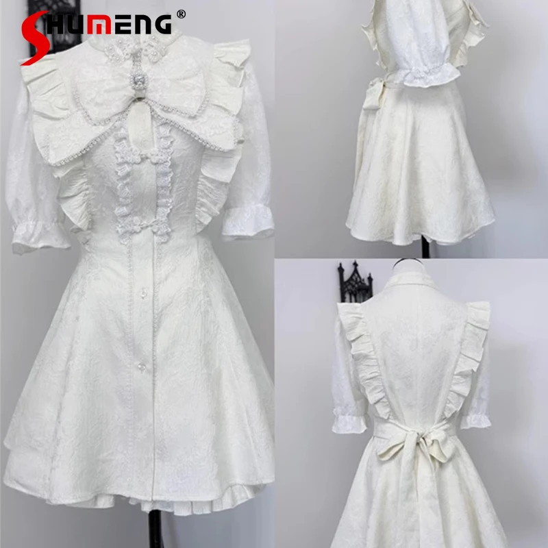 Japanese New Y2k Mine Series Summer Short-sleeved Top And Shorts Outfits Women's Chinese Style Kawaii Lace Black White Dress Set