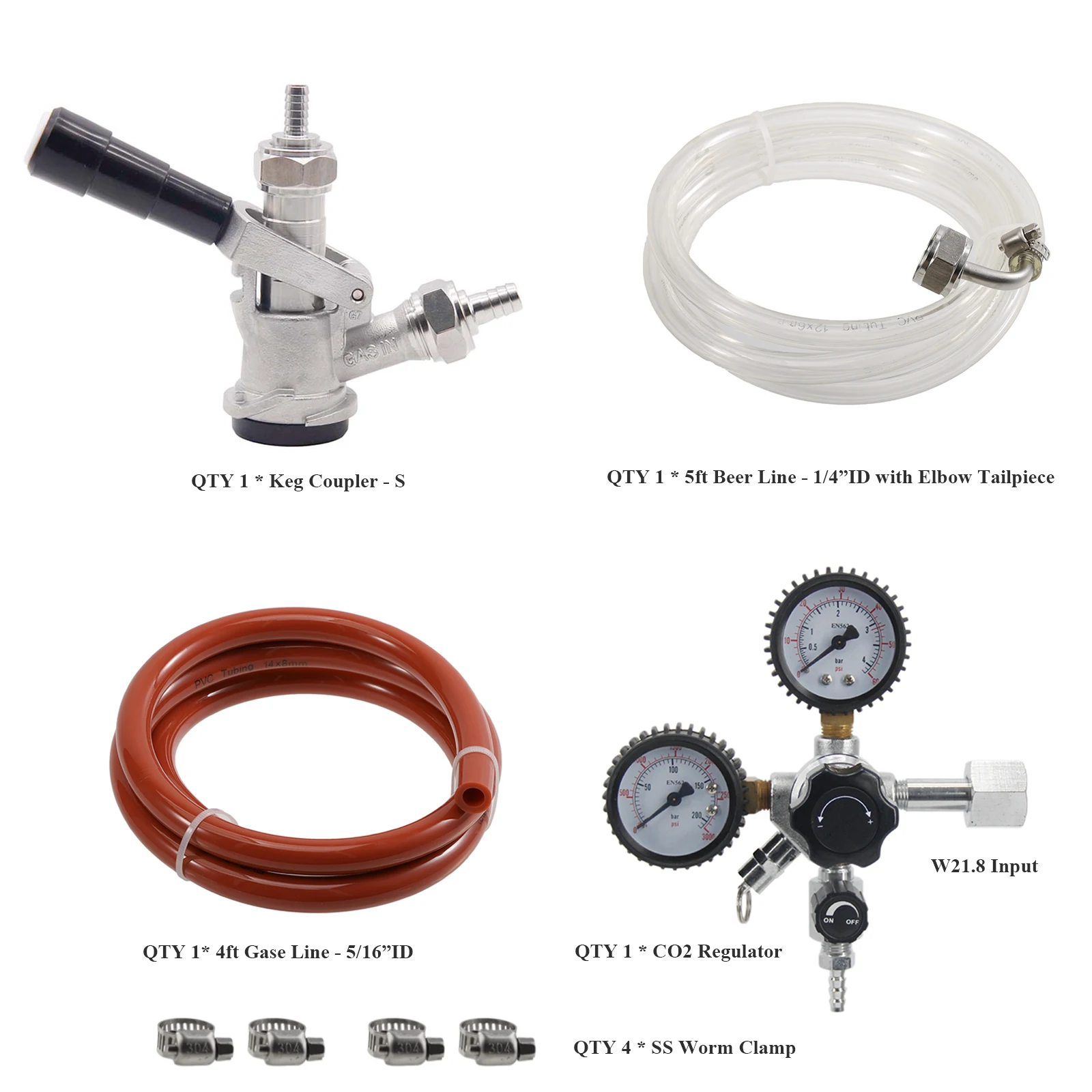 Jockey Box Tapping Kit 1 Line CO2 Cooler Dispensers Type D/S Keg Coupler CGA320/W21.8 Co2 Regulator Home & Event Beer