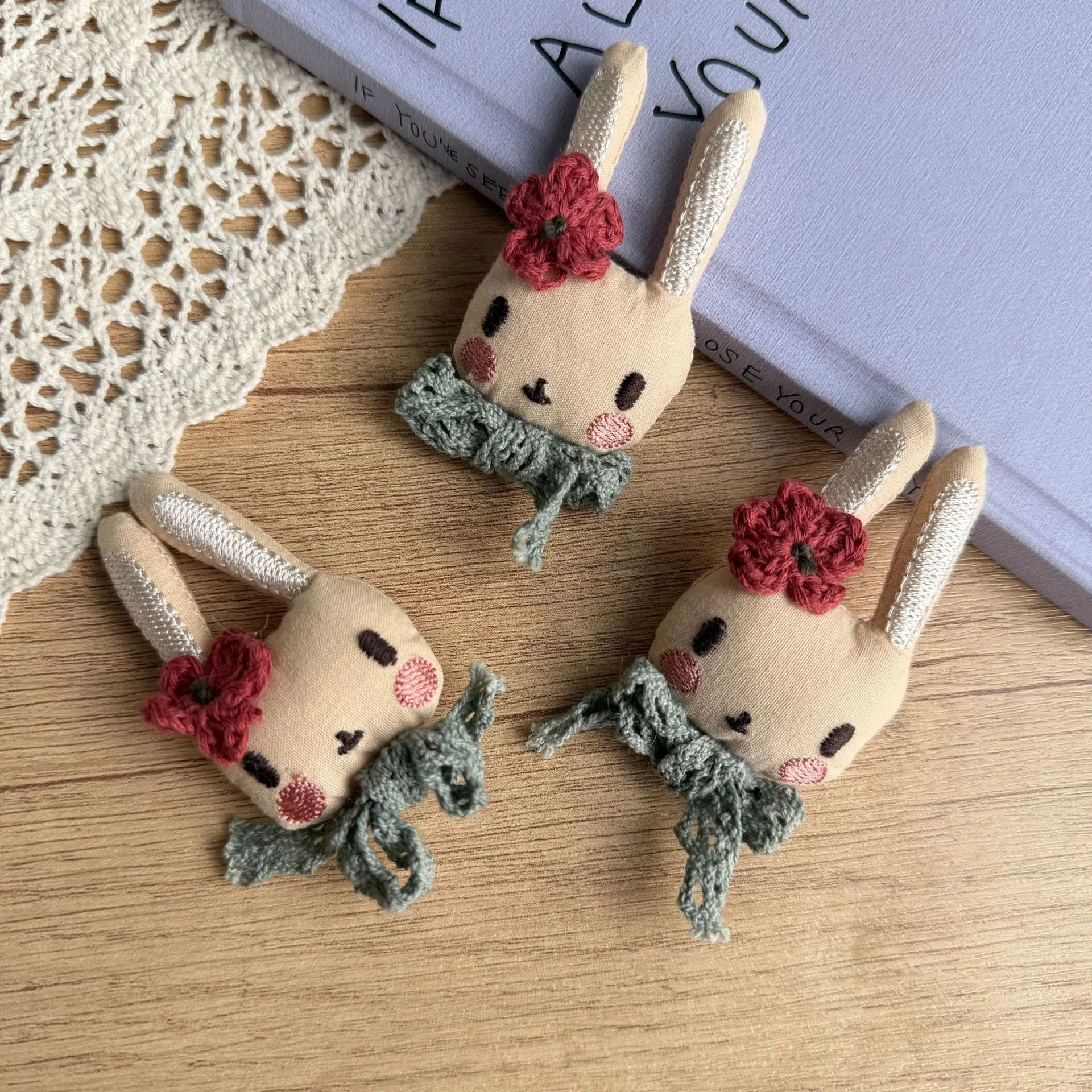 

Cartoon Fabric Lace Bunny Handmade Knit Bag Charm Cute Children Clothing Embellishment Premium Quality