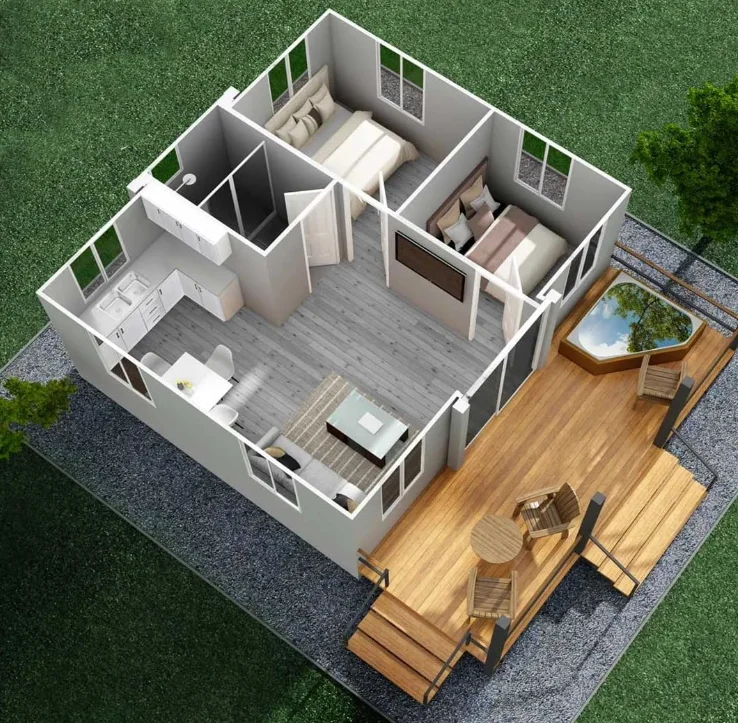 Расширяемый контейнерный домик длиной 20 футов содержит 2 спален, кухни и ванной, крошечный домик для жизни для взрослых, мобильный складной дом