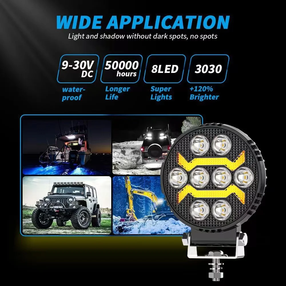 Car LED Work Light DRL Driving Light Spotlight For Off Road Boat Tractor Truck Van SUV ATV Headlight 9V-30V 50W 12000LM 2PCS