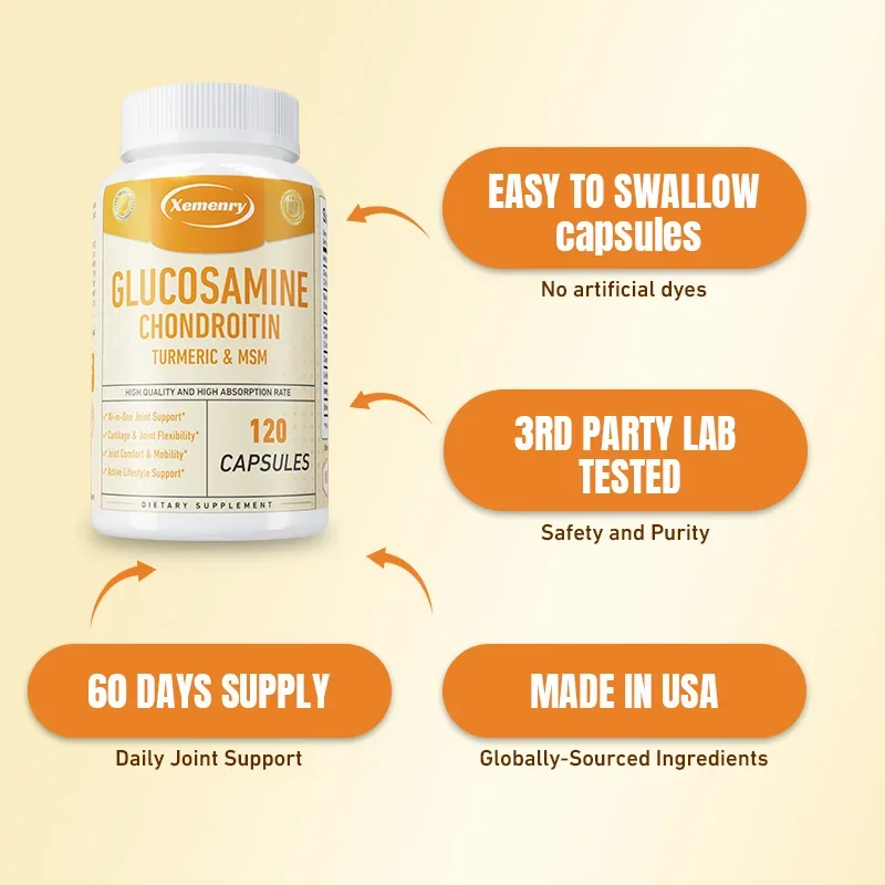 Glucosamine Chondroitin MSM Turmeric - Supports Joint and Bone Health, Relieves Knee Pain, Non-GMO