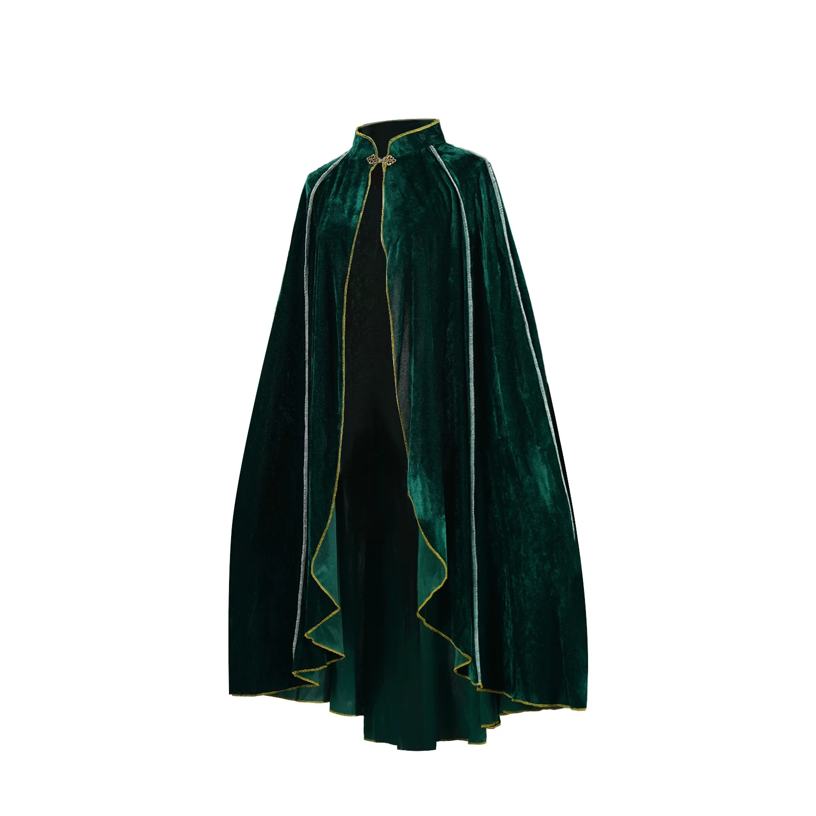 Medieval Suede Cloak Vintage Gold Trim Cape Halloween Cosplay Stage Performance Costume - view 4