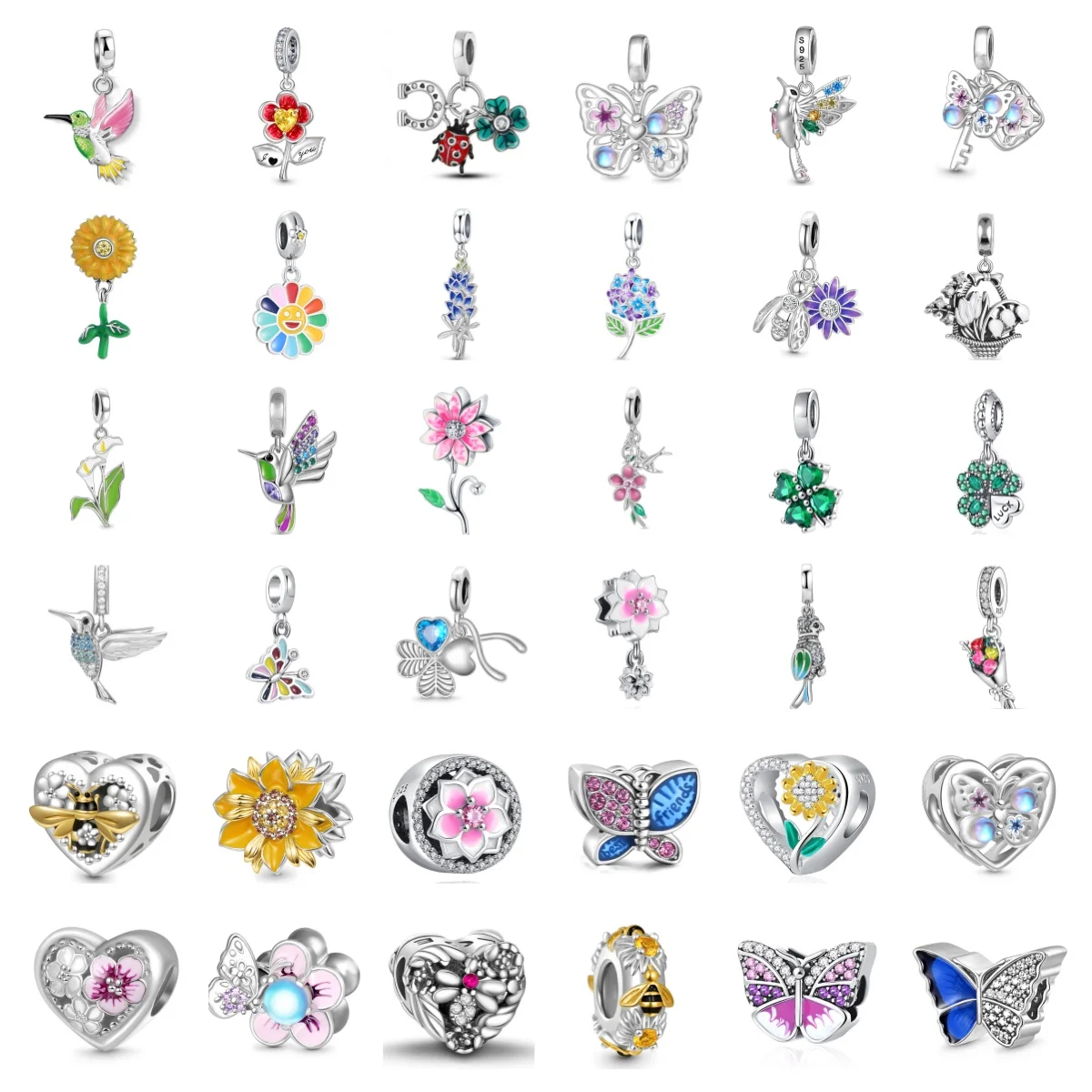 

New 925 Sterling Silver Flower Spring birds Charm DIY Dangle Beads Fit Original Pendant Bracelet Fashion Woman Jewelry Gift