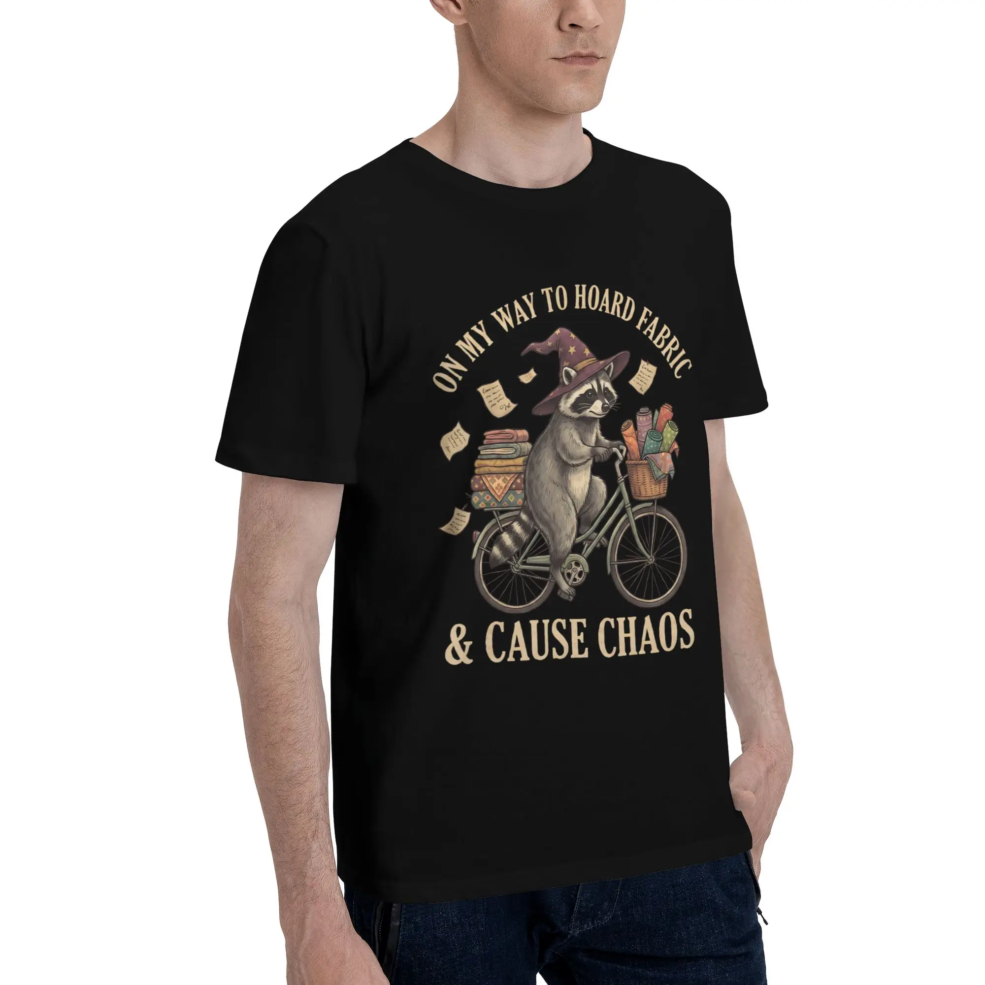 Men Women Graphic Print On My Way to Hoard Fabrics and Cause Chaos T Shirt Tee Cotton  T-shirts Clothing