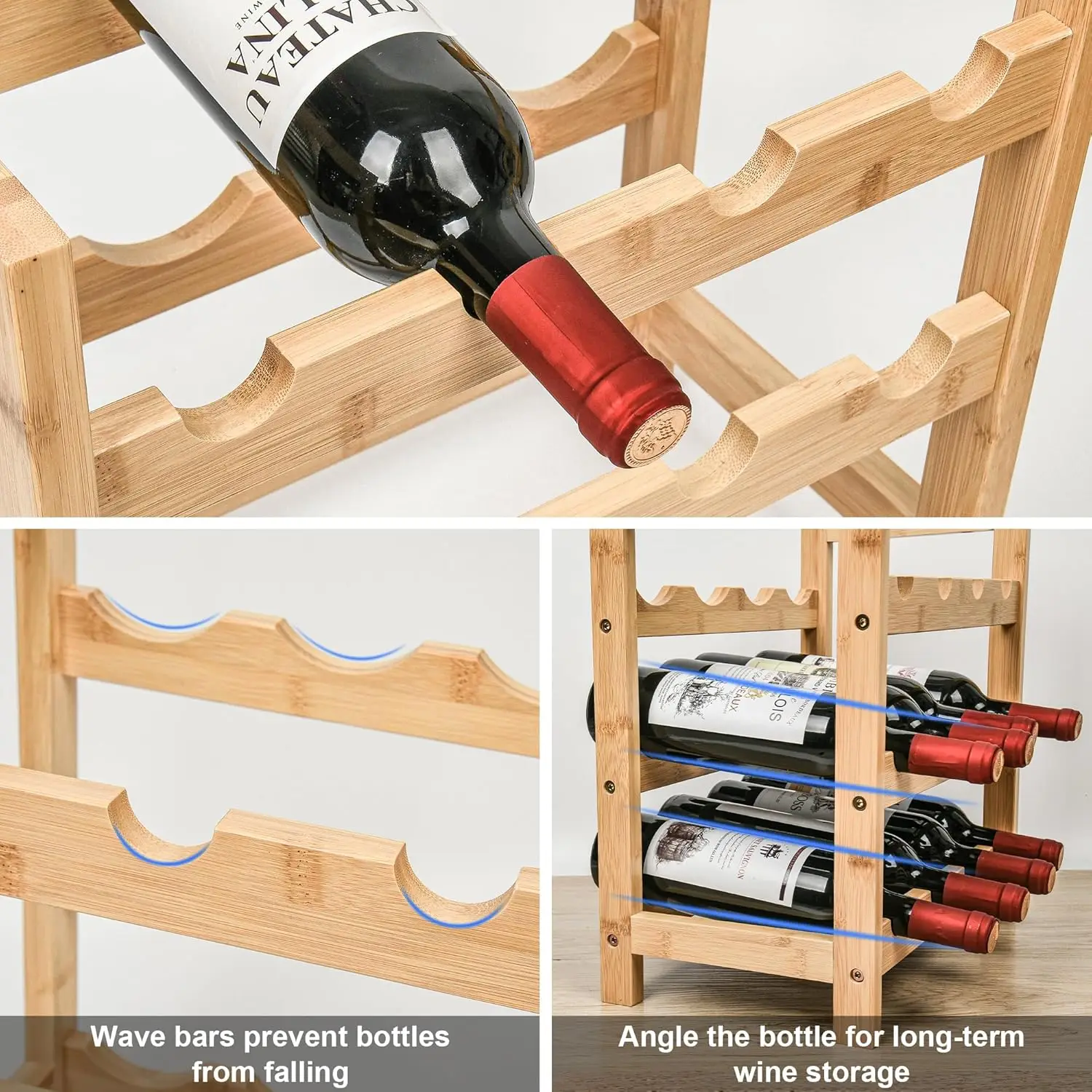 6-Tier Bamboo Wine Rack with Table Top, Holds 24 Bottles for Kitchen Bar Dining Living Room, Natural Finish