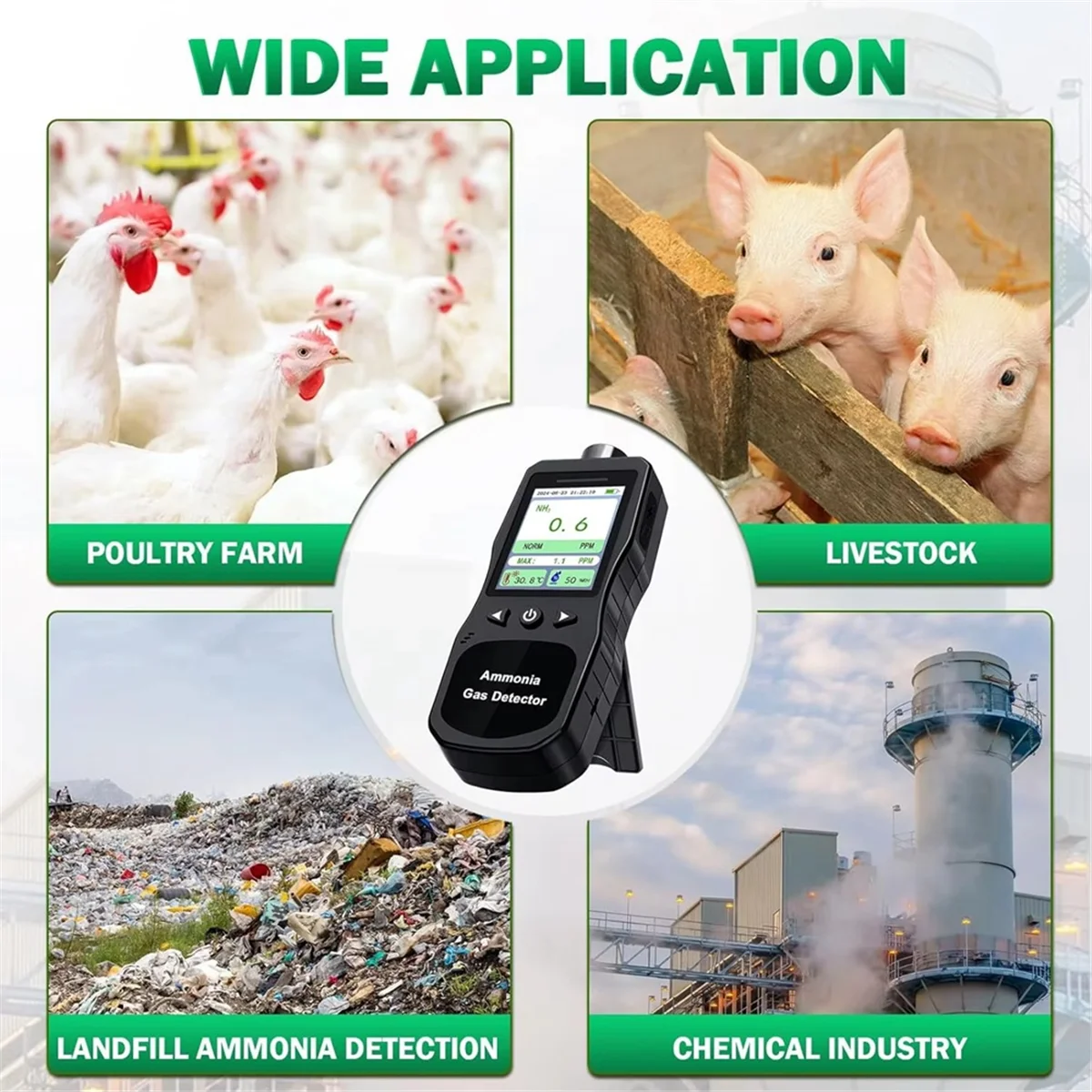 

A002 Portable Ammonia Gas Detector,0-200 PPM Rechargeable Ammonia Gas Monitor,Digital Air Quality NH3 Gas Meter US Plug