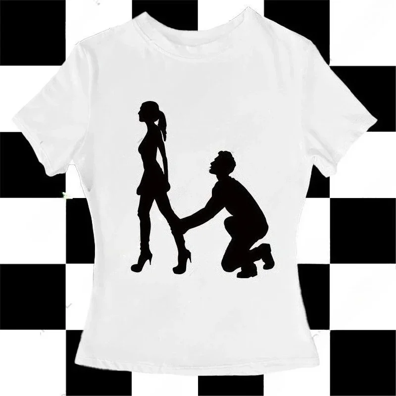 Y2K Women's T-shirt Hip Hop Rock Fashion Aesthetic Stylish Solid Color Print Daily Work Casual Round Neck Basic Women's Tops Y2K