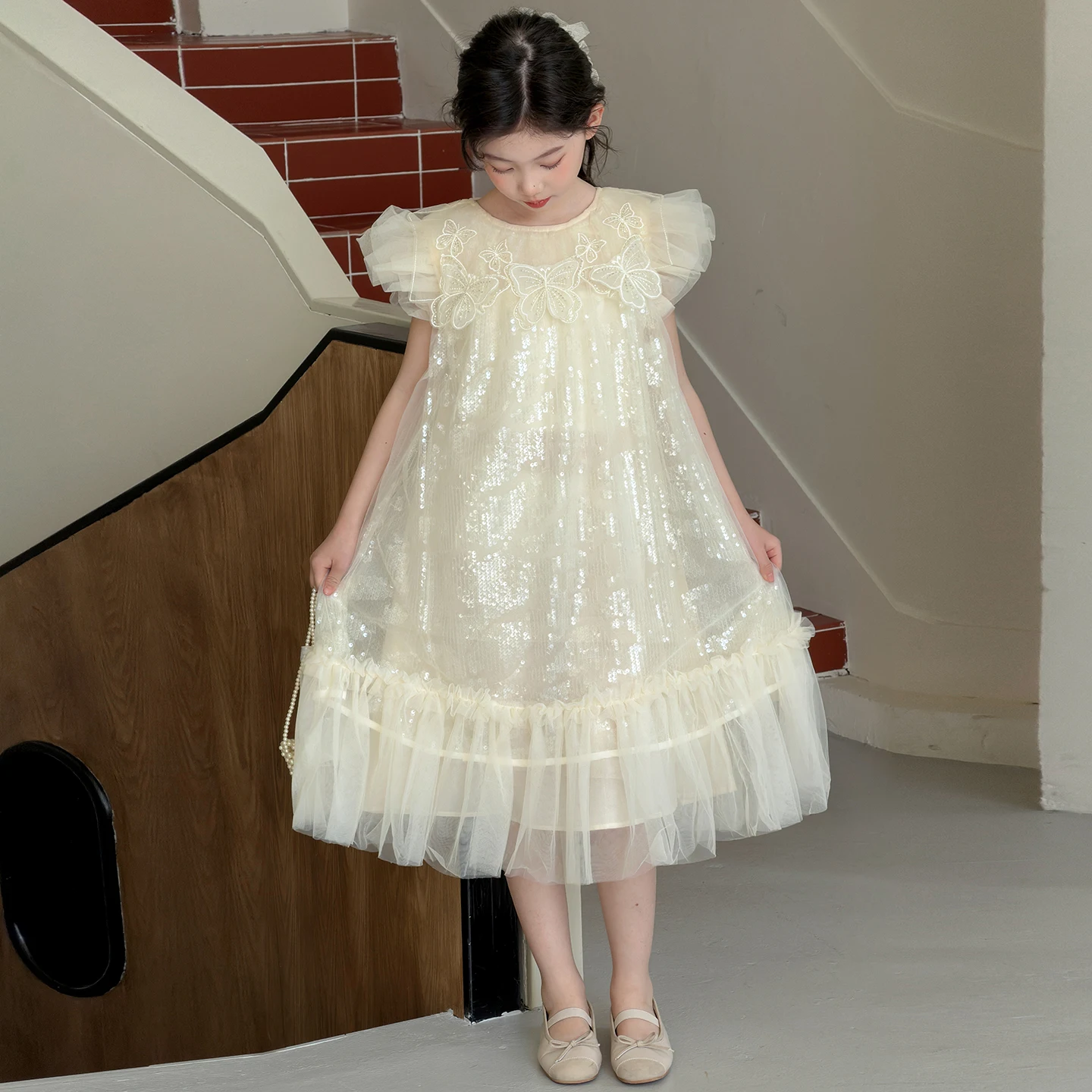 

Платье принцессы цвета шампанского для девочек, тюлевое платье без рукавов, летние платья с пайетками для девочек от 5 до 15 лет, вечернее праздничное платье для маленьких девочек