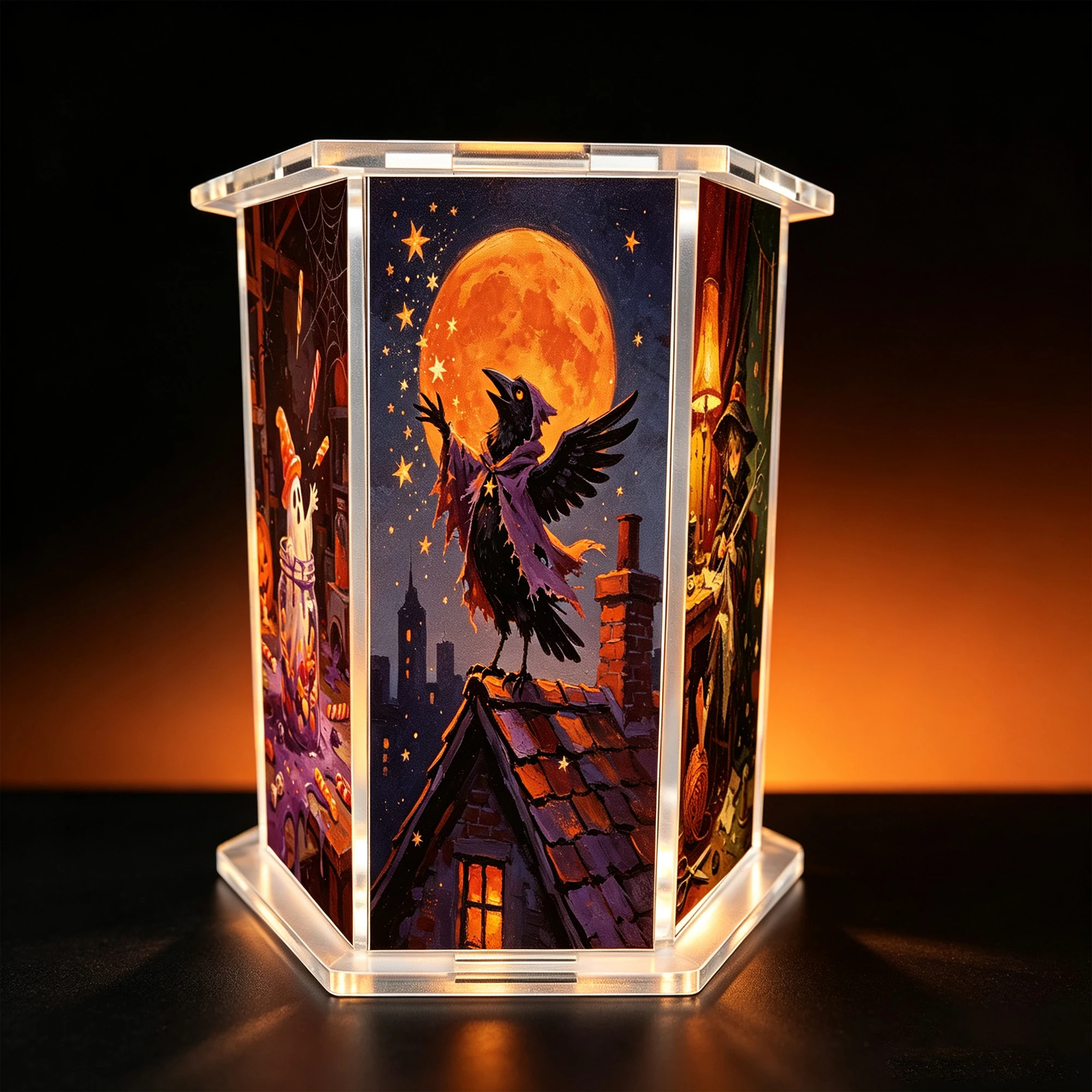 1pc Halloween theme hexagonal Acrylic pen holder Acrylic desktop storage decoration