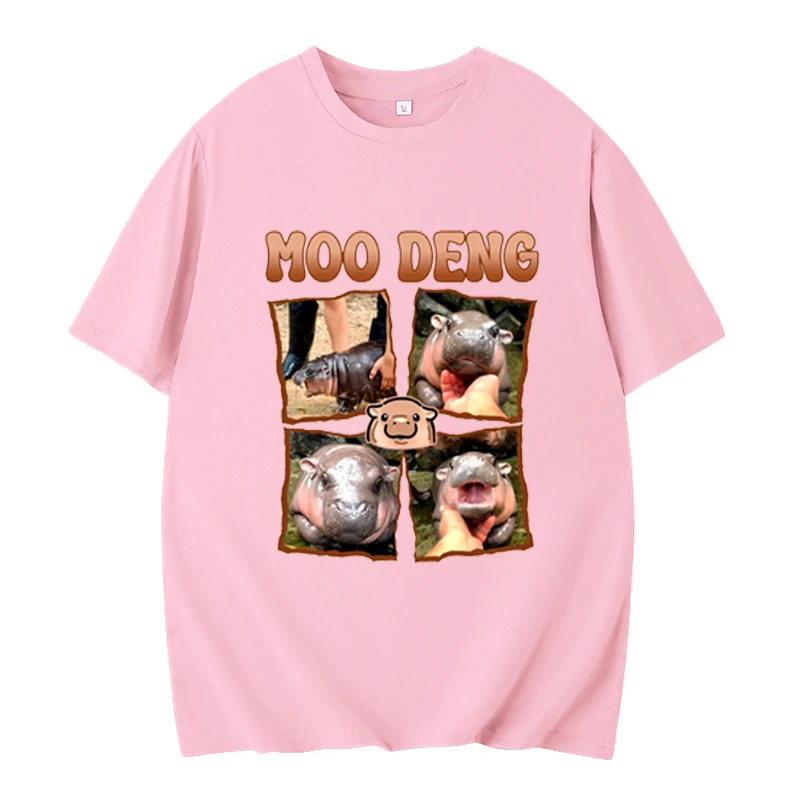 T-shirt mignon petit hippopotame, chemise Moo Deng, chemise Moo Deng, haut décontracté Harajuku, Hip Hop Streetwear, unisexe, 2024