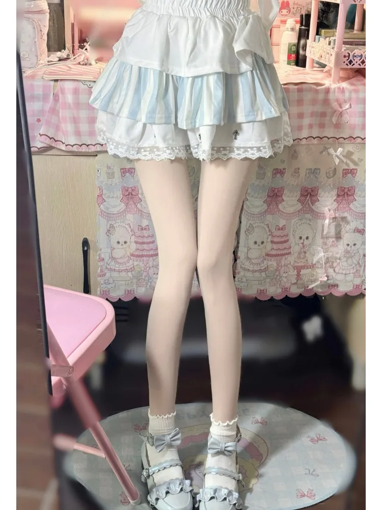 YCosplay Cake Skirts Subcultur 2k Mini Skirts Lolita Kawaii Clothing Harajukue Japanese Sweet Skirt Women Lace Striped Slim