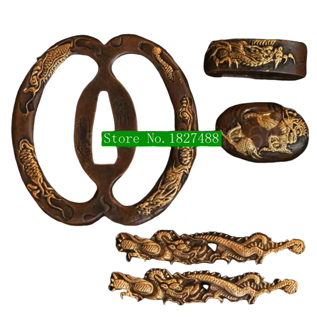 

Musashi Tsuba Dragon Pattern Guard Copper Fuchi Kashira Katana Set Parts Japanese Sword DIY Replacement Accessories