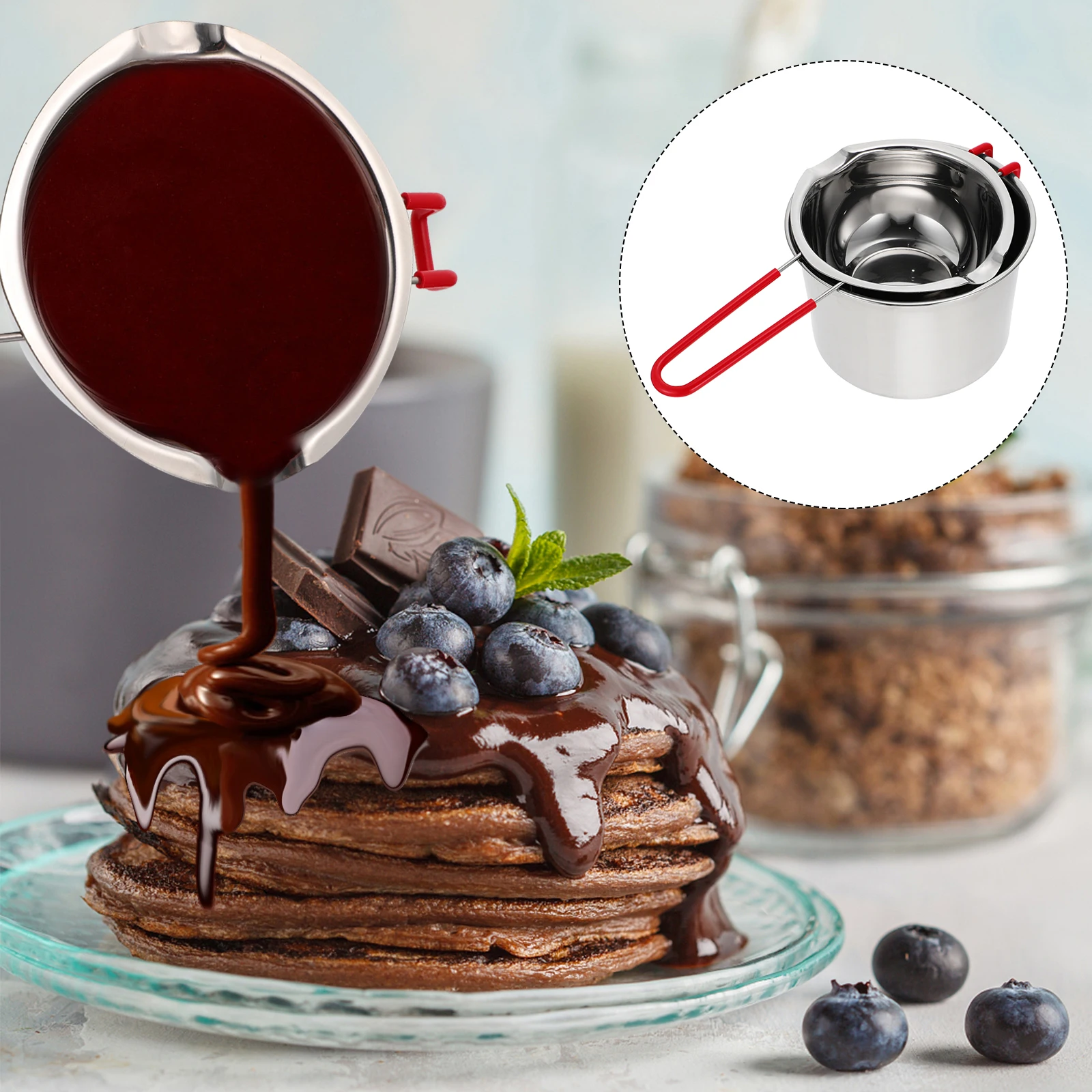 

Stainless Steel Chocolate Fondue Pot Durable Ergonomic H Melting Butter Cheese Caramel Camping Cookware Outdoor Picnic Food