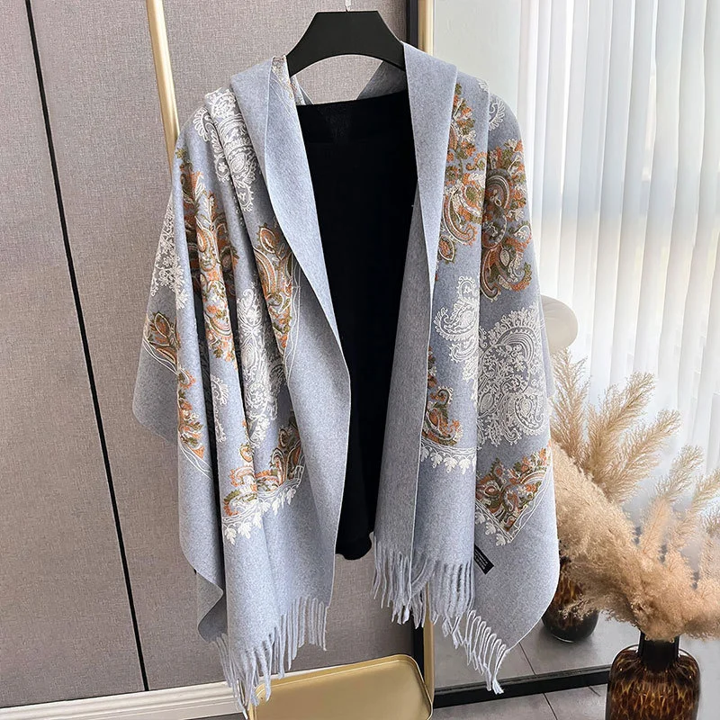 Winter Warm Cashmere Scarf for Women Embroidery Pashmina Blanket Thick Shawl Wrap Neckerchief Fashion Bufanda Echarpe Poncho