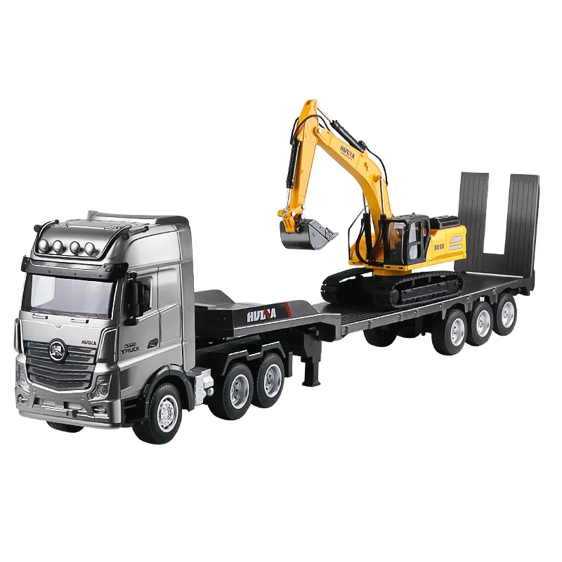 Huina 1522 R/C Trainler Flatbed Truck Alloy Excavator Car 1/18 Scale Remote Controlled Car Combination Engineering Car Toys Gift