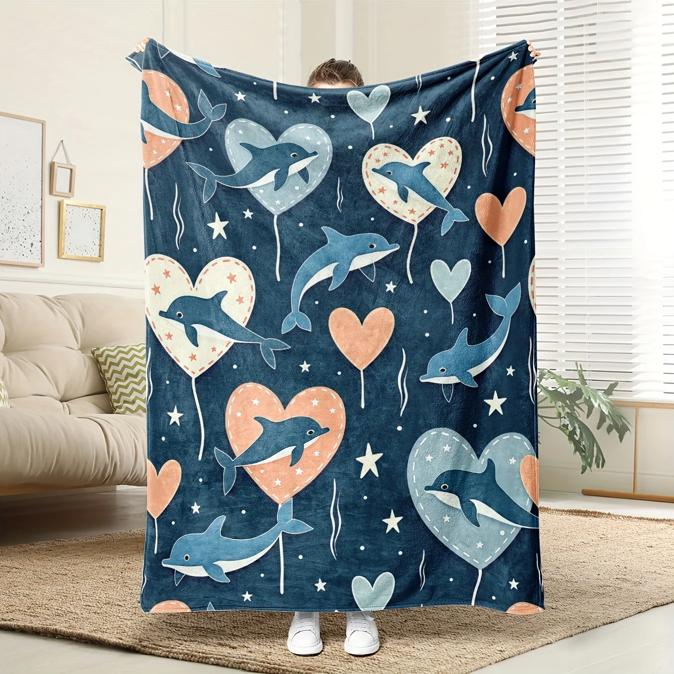 

1pc Beige/Pink/Purple Floral Fleece Blanket - Luxury All-Season, Housewarming Living Room Gift