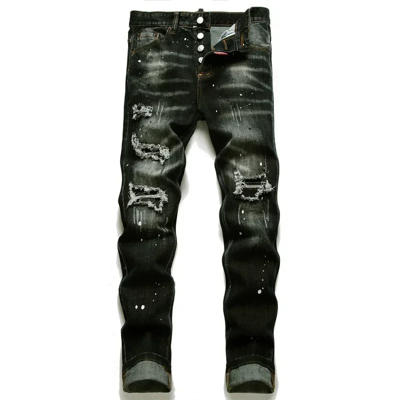 New Mens Stretch Skinny Jeans Luxury Brand Blue Denim Pants Quality Male Street Fashion Slim Fit Ripped Black Jeans Size 44-54