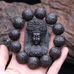 Ebony Beads Wood Carving Beaded Amulet Pendant Buddhist Buddha Statues Lucky Amulet Carving Wooden Artifact Bracelet