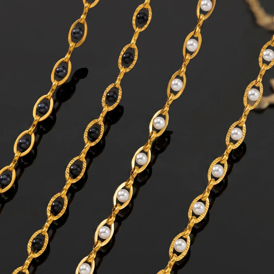 0.5Meter/1Meter Artificial Pearl Evil Eye Chain for Jewelry Making Gold Stainless Steel Chains Bulk DIY Craft Necklace Findings view 5