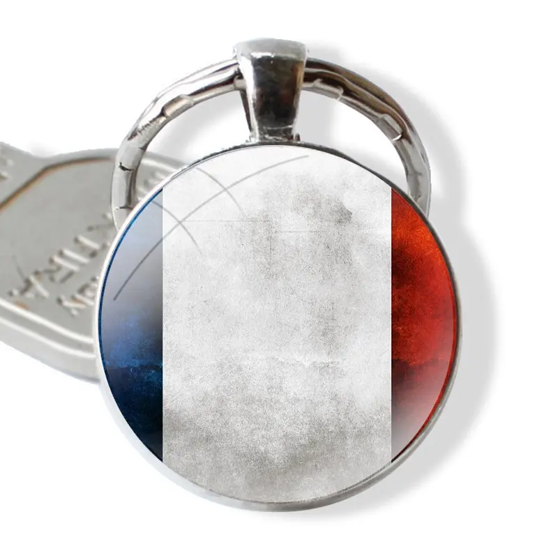 Glass Metal Pendant Key Chain Classic Men Women Key Ring Accessories Jewelry Gifts England UK France German Flag