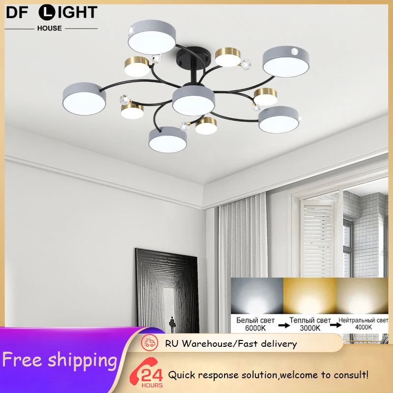 

Modern ceiling lamp bedroom white/gold LED lights living room lustre crystal chandelier kitchen home decor lighting fixture