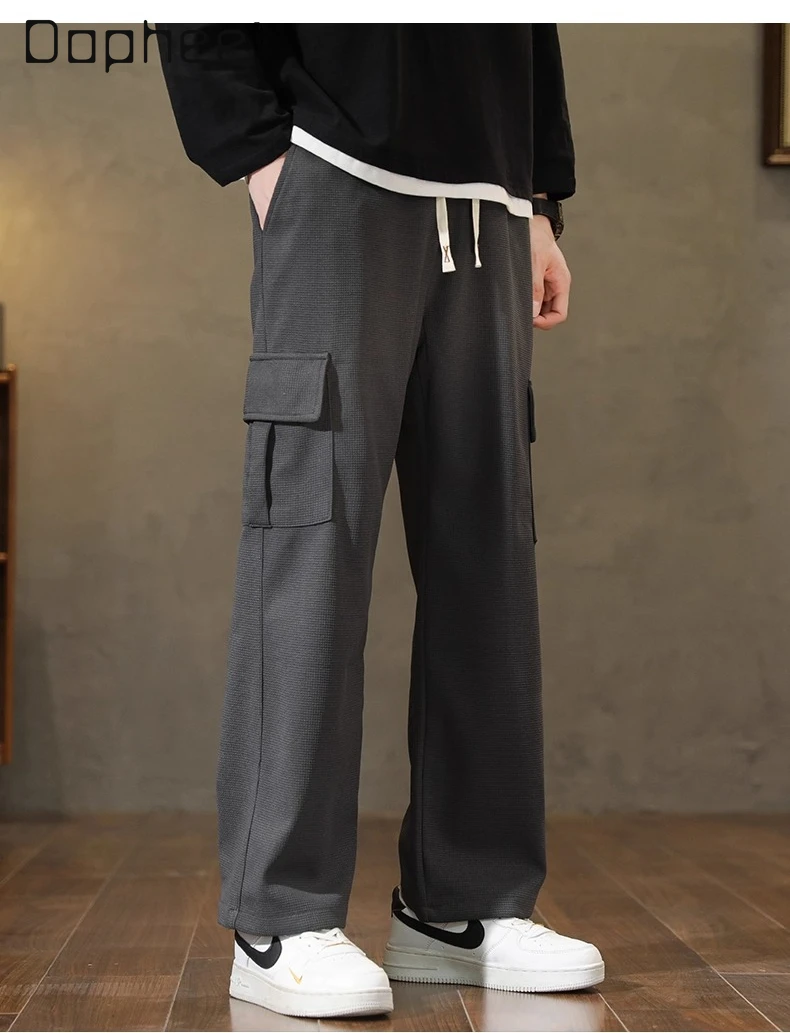 

Весенне-осенние мужские черные темно-серые свободные прямые широкие брюки в американском стиле светло-серые спортивные повседневные вязаные брюки цвета хаки